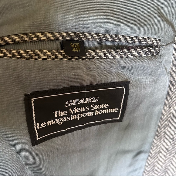 Sears Vintage Tweed Wool Jacket Grey Herringbone Blazer Sportcoat 44T‎ - Picture 12 of 14